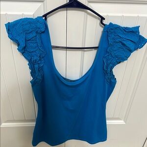 Sofia by Sofia Vergara Blue Ruffled Backless Blouse